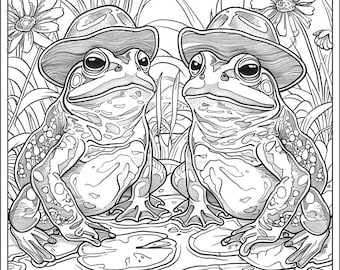 Friendly Frog Coloring Book: 20 Grayscale Pages (PDF Printable)