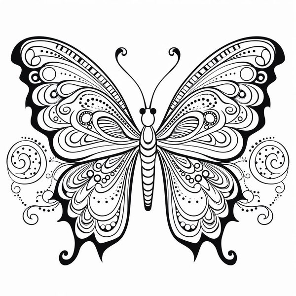 22 wunderschöne Schmetterlings-Malbuchseiten, Malseiten für Kinder und Erwachsene, PDF druckbar, digitaler Download