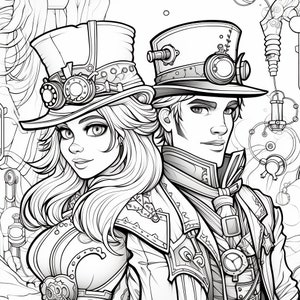 Steampunk Coloring Book: 14 Grayscale Printable Pages (PDF Download)