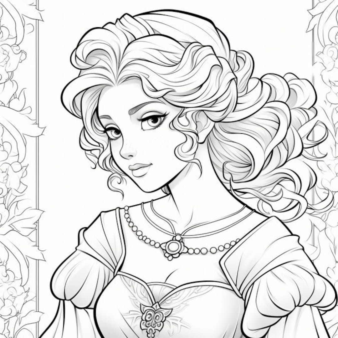 55 Pretty Princess Coloring Book Pages, Coloring Pages for Kids and Adults, PDF Printable ...
