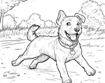 Libro para colorear de aventuras de perros: 15 páginas en escala de grises (PDF imprimible)