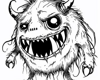 怖いモンスターの塗り絵：25ページのグレースケール印刷可能（PDFダウンロード）
