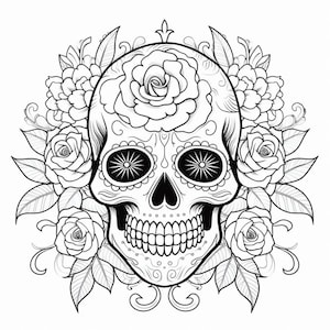 64 Sugar Skull Coloring Book Pages, Coloring pages for kids and adults, Grayscale, PDF Printable, Digital download