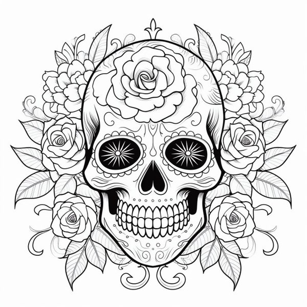 64 Sugar Skull Coloring Book Pages, Coloring pages for kids and adults, Grayscale, PDF Printable, Digital download