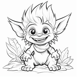 Cute Troll Baby Digital Coloring Pages, Adults and Kids Colouring Books,  Instant Download, Grayscale Coloring Page, Printable Coloring Book 