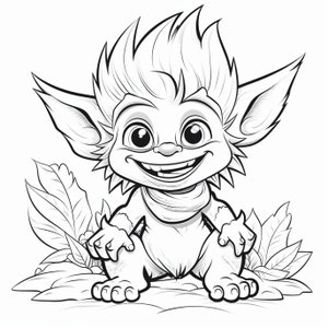 40 Friendly Trolls Coloring Book Pages, Coloring pages for kids and adults, Grayscale, PDF Printable, Digital download
