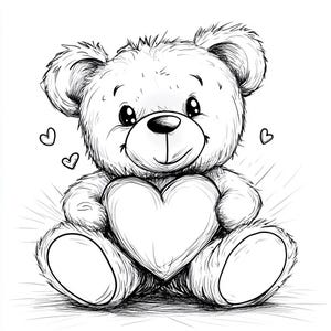 20 Cute Valentines Day Coloring Book Pages, Coloring pages for kids and adults, Grayscale, PDF Printable, Digital download