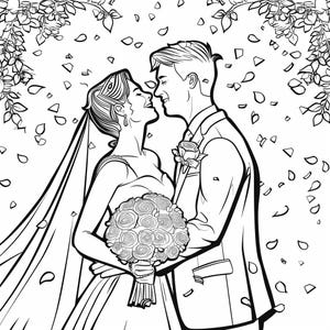 Wedding Coloring Pages: Grayscale Illustrations (PDF Printable)