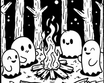 Ghosty Adventures Coloring Book: 20 Printable Grayscale Pages (PDF Download)