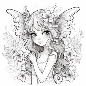 20 Friendly Fairy Coloring Book Pages, Coloring pages for kids and adults, Grayscale, PDF Printable, Digital download