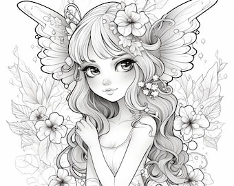 妖精の塗り絵20ページ：子供と大人向けのグレースケールアート（PDF印刷可能）