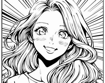 アニメ塗り絵40ページ：グレースケールアート（PDF印刷可能）