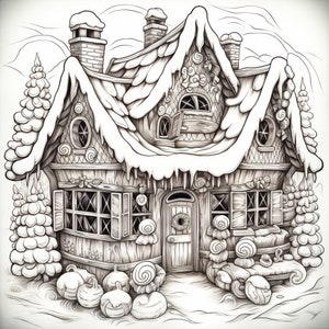 Cozy Cottage Coloring Pages: Grayscale Illustrations (PDF Printable)