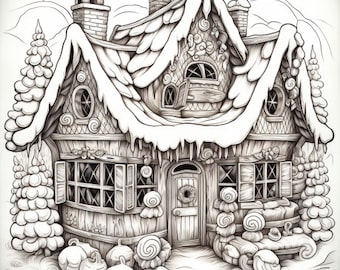 Páginas para colorear de una cabaña acogedora: Ilustraciones en escala de grises (PDF imprimible)
