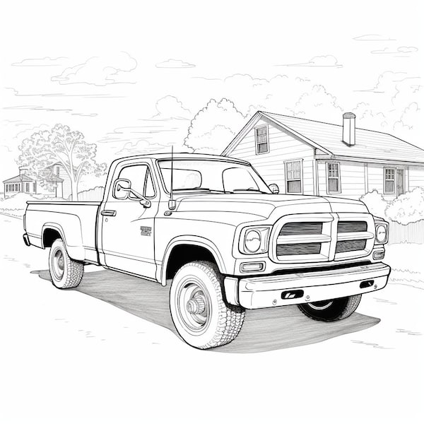 25 Truck Coloring Book Pages, Coloring pages for kids and adults, Grayscale, PDF Printable, Digital download