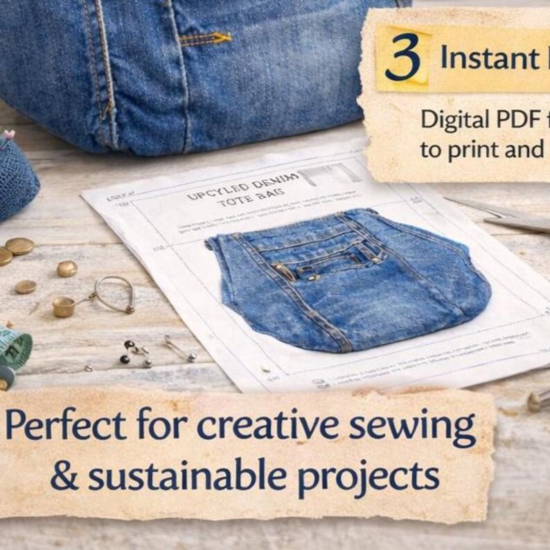 Denim Tote Bag Pattern | Upcycled Jeans Tote Pattern PDF | Recycled ...