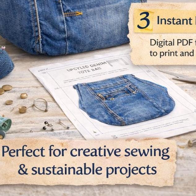 Denim Tote Bag Pattern | Upcycled Jeans Tote Pattern PDF | Recycled ...