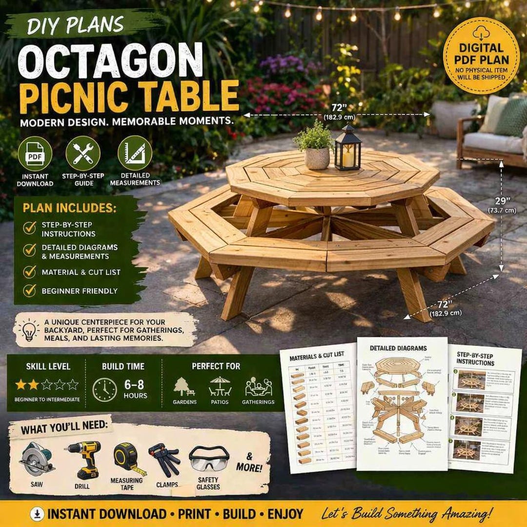 Octogon Group Map.pdf Octagon Picnic Table DIY Plans PDF – Modern Outdoor Woodworking Project ...