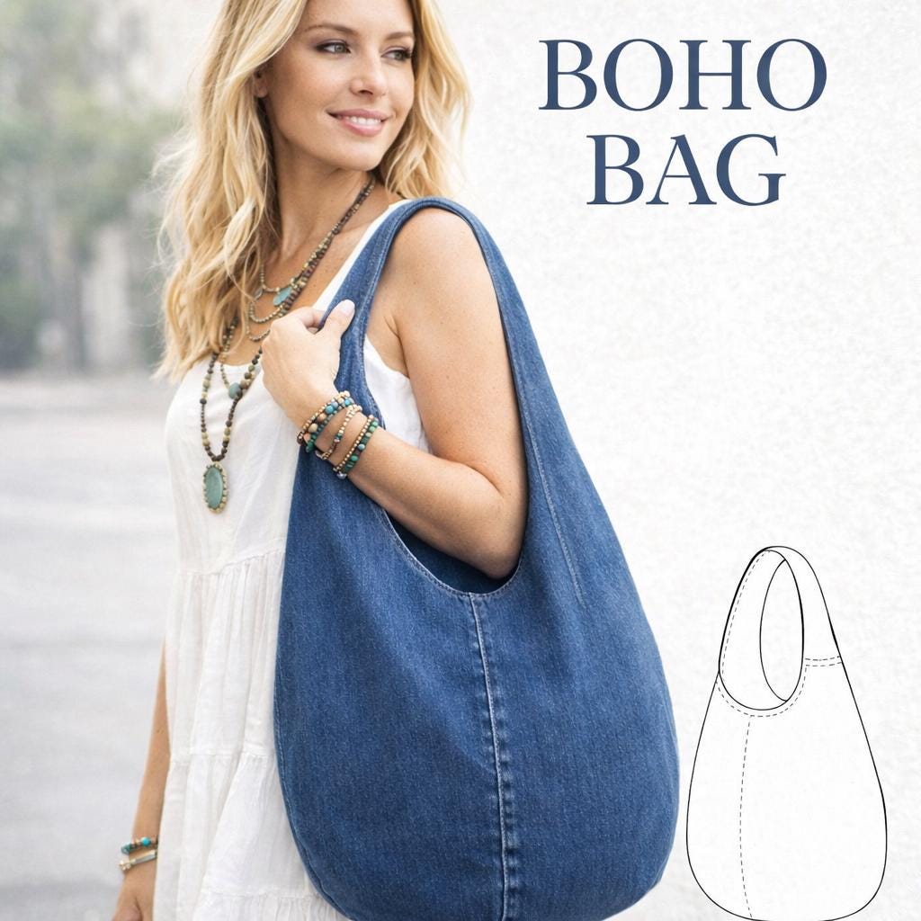 Boho Bag Sewing Pattern PDF – Upcycled Denim Hobo Bag – Printable A4 ...