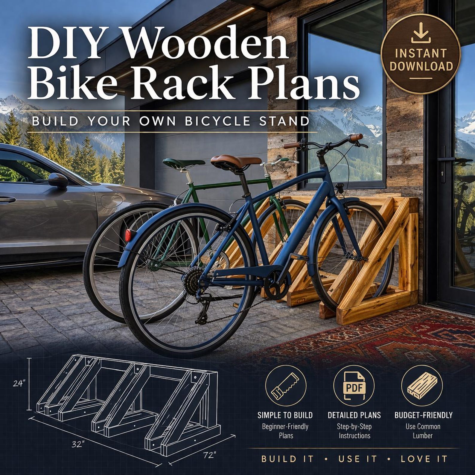DIY Wooden Bike Rack Plans PDF | Bike Stand Woodworking Project ...