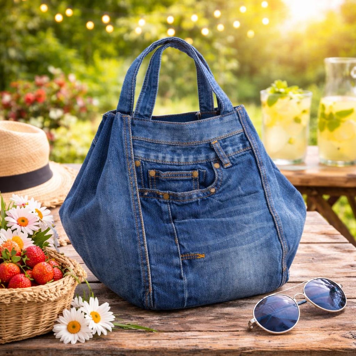 Denim Tote Bag Pattern | Upcycled Jeans Tote Pattern PDF | Recycled ...