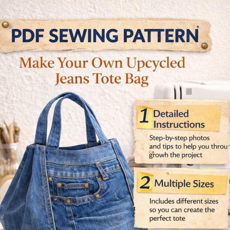 Denim Tote Bag Pattern | Upcycled Jeans Tote Pattern PDF | Recycled ...