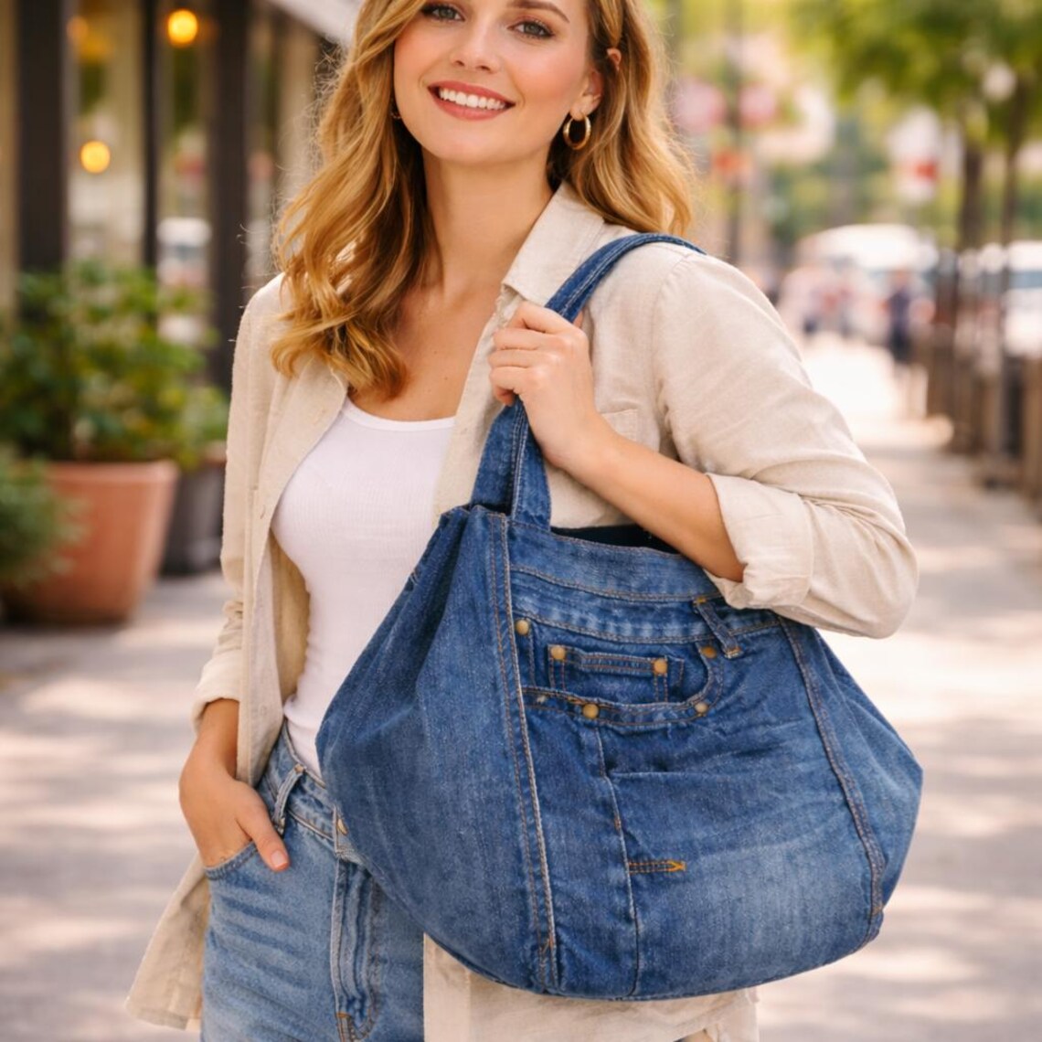 Denim Tote Bag Pattern | Upcycled Jeans Tote Pattern PDF | Recycled ...