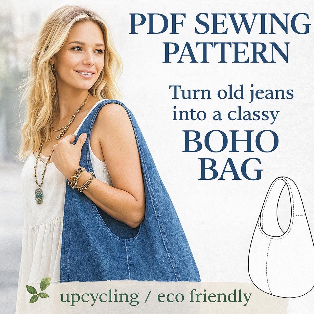 Boho Bag Sewing Pattern PDF – Upcycled Denim Hobo Bag – Printable A4 ...