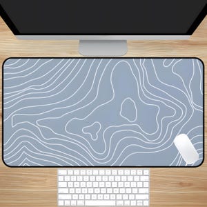 Blaue Topographische Linie Mousepad, Kartendesign Schreibtischmatte, Geometrische Topographie Mauspad, Topographische Karte Mousepad, Line Art Mauspad