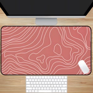 Red Topographic Mousepad, XXL Line Mousepad, Gaming Terrain Deskmat, Topography Mousepad, Multiple Sizes
