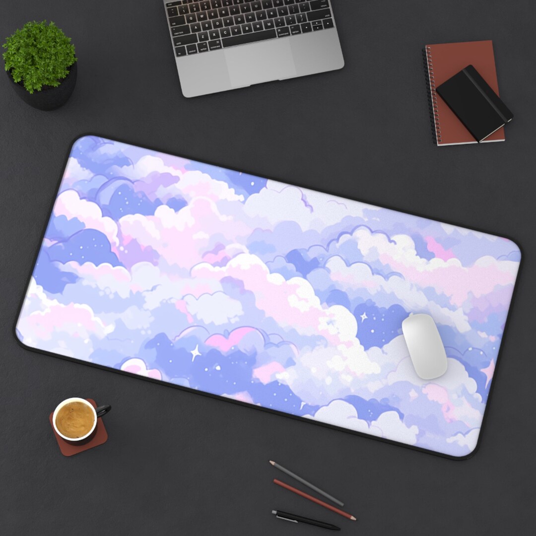 Cute Pastel Clouds Mousepad, Kawaii Pastel Mouse Pad Purple, XL Desk