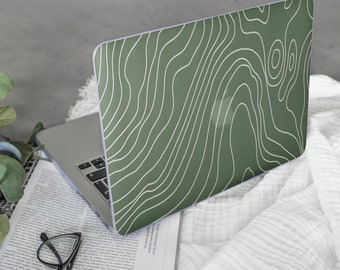 Green Topographic MacBook Cover, Abstract Matcha Lines Case for Air 13, Pro 14, 15, 16, Minimalist Case, Stylish Protective MacBook Case