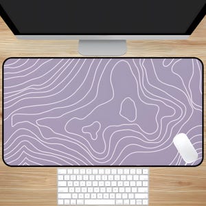 Tapis de souris ligne topographique violet, tapis de bureau design carte, tapis de souris topographie géométrique, tapis de souris carte topographique, tapis de souris dessin au trait