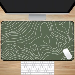 Matcha Green Topographic Mousepad XXL Line Mousepad Gaming Terrain Deskmat Topography Mousepad Multiple Sizes