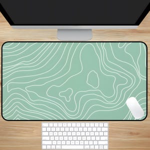 Mint Green Topographic Line Mousepad, Map Design Desk Mat, Geometric Topography Mouse Pad, Topographic Map Mousepad, Line Art Mouse Pad