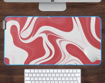 Abstract Red & White Swirl Mousepad, Gaming Mousepad, XXL Mousepad Gaming, Minimalist Mousepad, Gaming Setup, Extended Mousepad