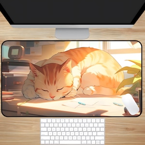 Niedliches Katzen Mousepad, ästhetisches Anime Mousepad, Kawaii Katzen Gaming Mousepad, oranges Katzen Mousepad, gemütliches Mousepad, mehrere Größen