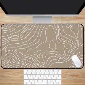 Tapis de souris ligne topographique café, tapis de bureau design carte, tapis de souris topographie géométrique, tapis de souris carte topographique, tapis de souris dessin au trait