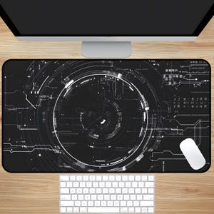 Cyber Interface Mousepad, Futuristic Mousepad, Cyberpunk Gaming Deskmat, Tech Interface Mousepad, Black And White Mousepad, Multiple Sizes