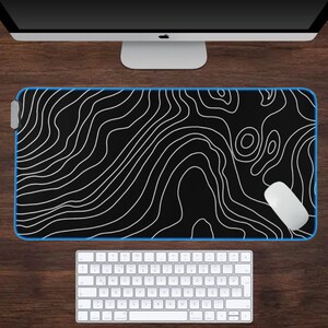 Black Topographic Gaming Mousepad, RGB XXL Mousepad, Gaming Deskmat, Topographic Mousepad, Multiple Sizes