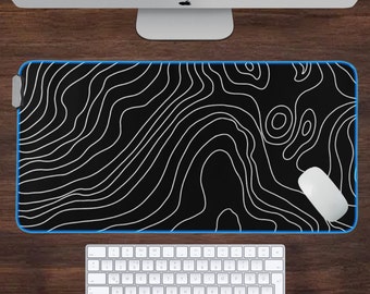 Black Topographic Gaming Mousepad, RGB XXL Mousepad, Gaming Deskmat, Topographic Mousepad, Multiple Sizes