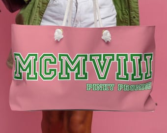 AKA Weekender Bag HBCU College Spirit Travel Tote Sorority Gift for Women, Roman Numeral 1908 Alpha Kappa Alpha Sisterhood Oversized Tote