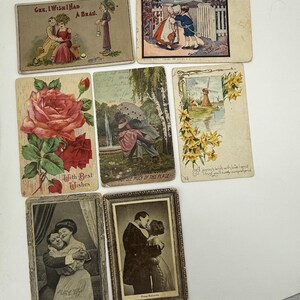 Antyk z początku lat 1900. Zestaw 6 pocztówek Romantyczne, bezczelne, wiktoriańskie damy VTG