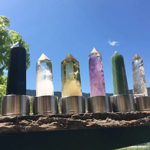 Inserciones de cristal para botella de agua Crystal Elixir: amatista de ensueño, amatista, cuarzo transparente, citrino, obsidiana, cuarzo rosa, cuarzo ahumado.