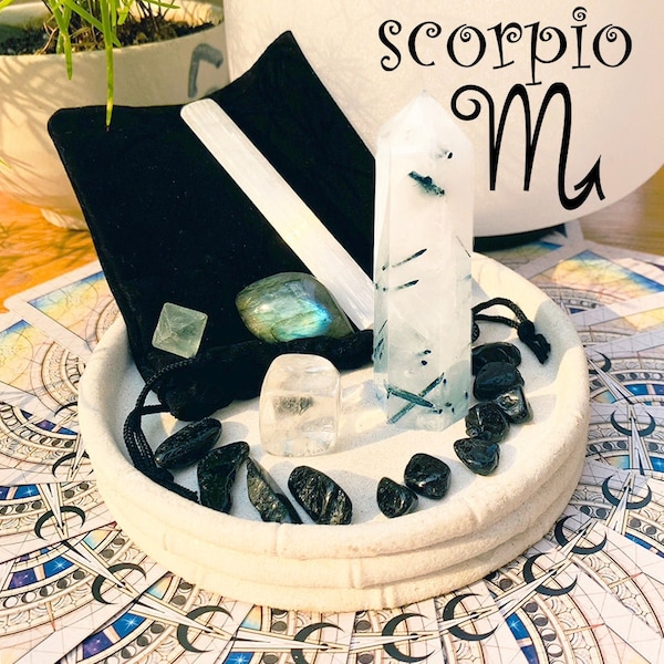 Scorpio Zodiac Crystal Fusion Set & Pouch- Scorpio Birthdates:October 23rd -November 21st -Includes 17 Quality Gemstones.Christmas Gift Idea