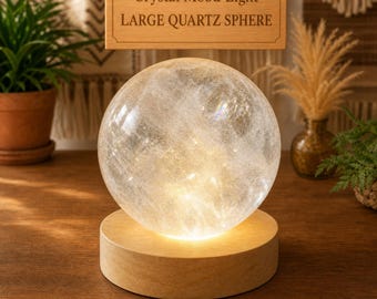 Quartz Scrying Orb with Wooden Light Base - Crystal Mood Light