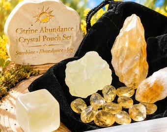 Citrine Crystal Gemstone Pouch Set – Abundance, Joy & Manifestation