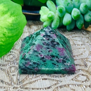 Ruby in Zoisite Pyramid - Small Size 1 inch - Stone of Passion, Vitality & Growth. Pyramids Represent Stability and Strength.
