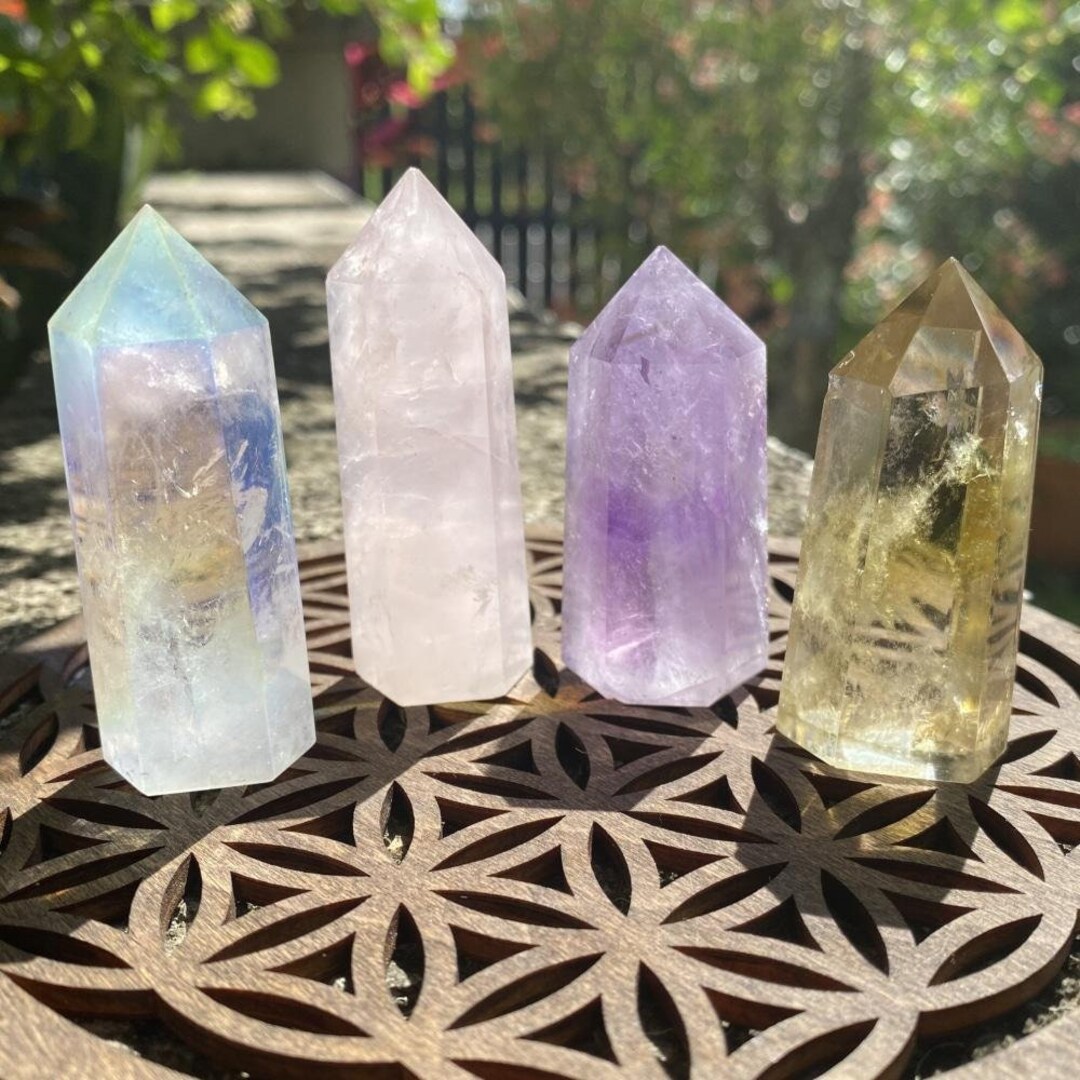 4piece Pillars of Quartz Crystal Set Includes 1 High Quality Crystal Point of Each Angel Aura