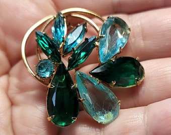 Broche vintage de piedra azul y verde
